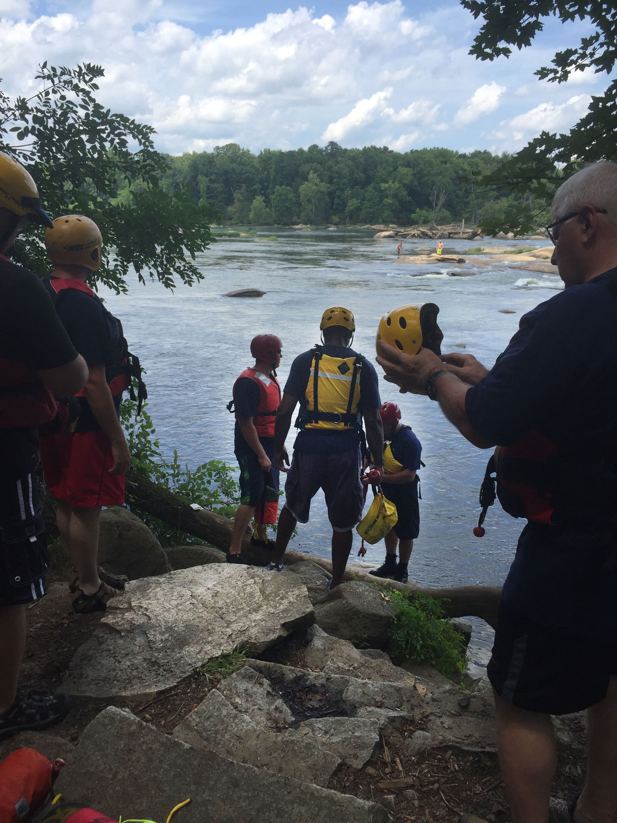 Students undergoing water rescue training